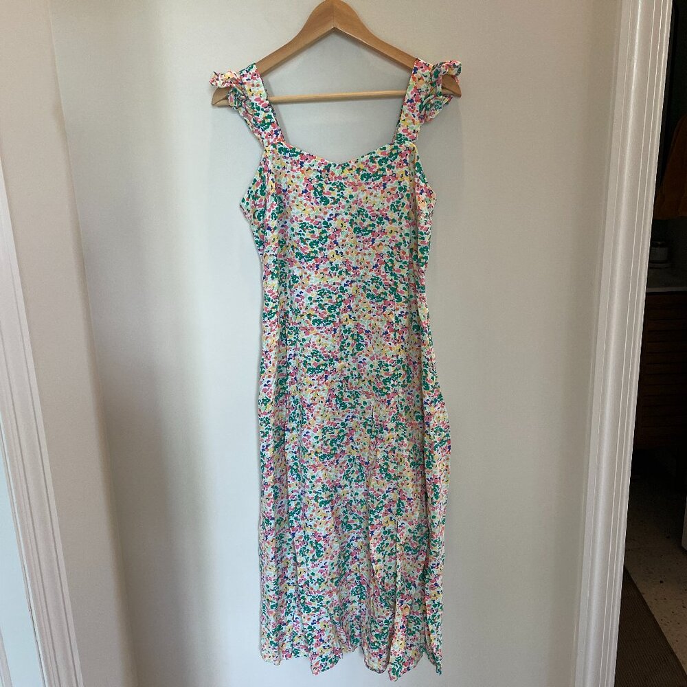Loft Sleeveless Multicolor Floral Print Ruffle Strap Midi Dress - Size 4